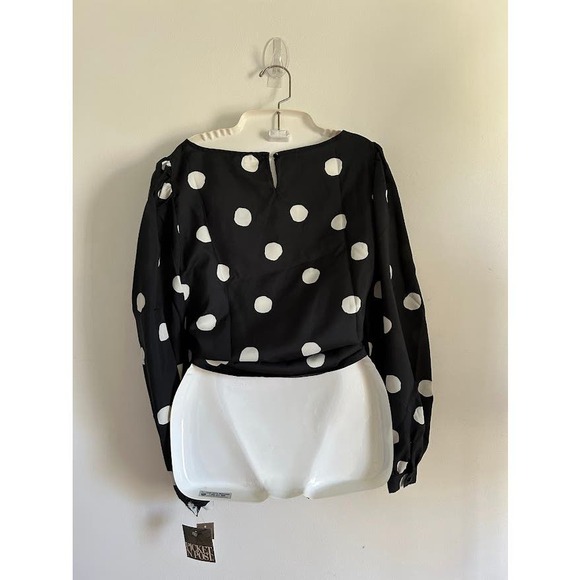 Vintage 80s secretary top size 14 polka dots new old stock puff sleeve - Picture 6 of 12